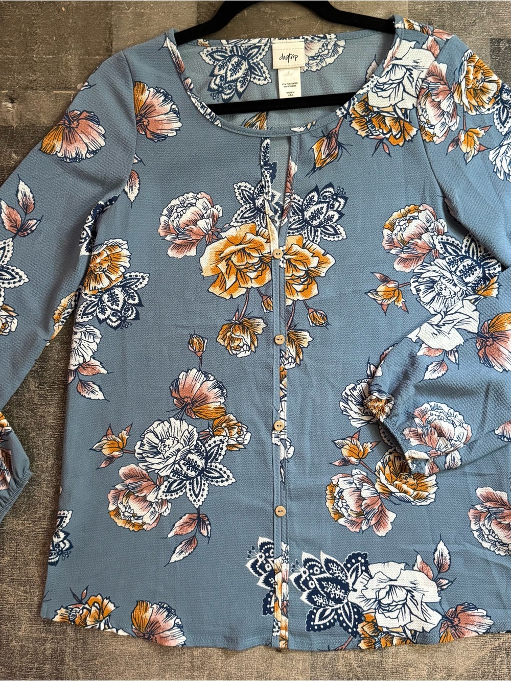 Daytrip Dusty Blue Floral Button-Up Top